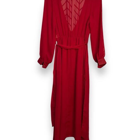 UPS & DOWNS Maxi Dress Womens Medium Red Semi Sheer Valentines Holiday Belt NWOT - Picture 4 of 14